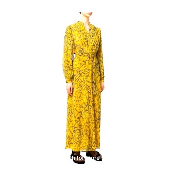 DVF Carter Yellow Snakeskin Belted Maxi Dress Medium - Picture 5 of 14